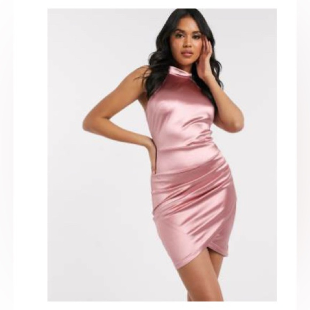AX Paris high neck satin mini dress in mink